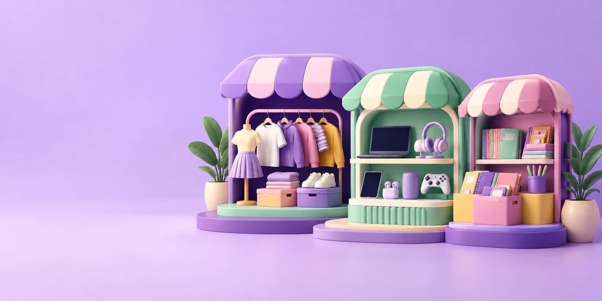 Illustration of distinct campus storefronts